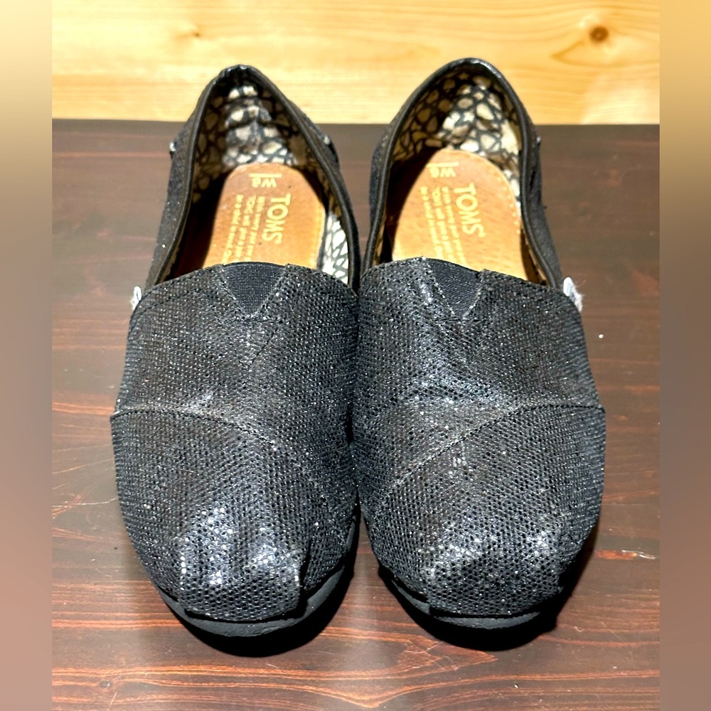 Toms Alpargata black glitter slip on flats size 6